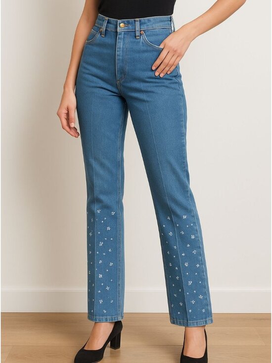 Wrangler Denim - Vintage Wrangler Cowboy Cut Straight Leg Printed Women’s Jeans 31x36 USA Talon